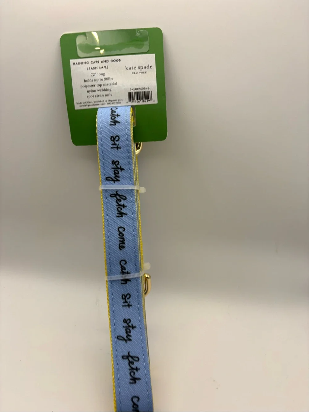 Kate Spade New York Pet Leash. Light Blue & Yellow w/Gold Tone Hardware, 72”L